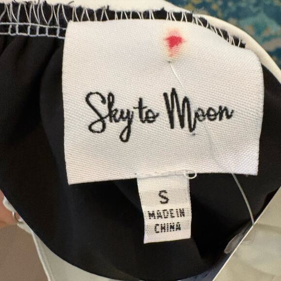 NWT Sky To Moon Mini Dress Small Black White Satin Slip Rhinestone Trim Bustier - Picture 5 of 16